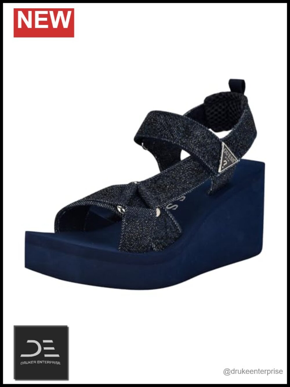 Rhinestone Strap Wedge Sandals Hook & Loop 2.95 Platform Open Toe